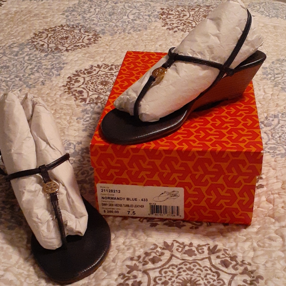 Tory Burch blue wedges